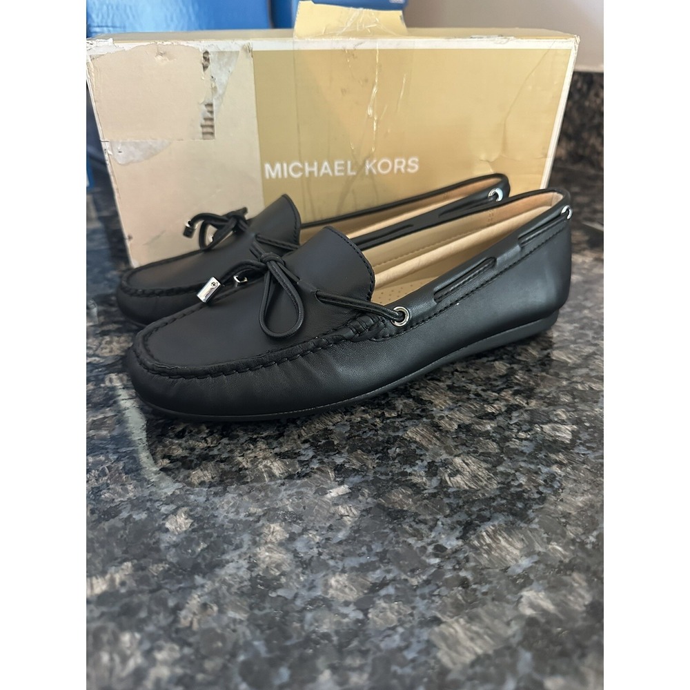 Michael Kors Sutton Moccasin Driver Flat Shoes MK Signature Black Size 6 Women's